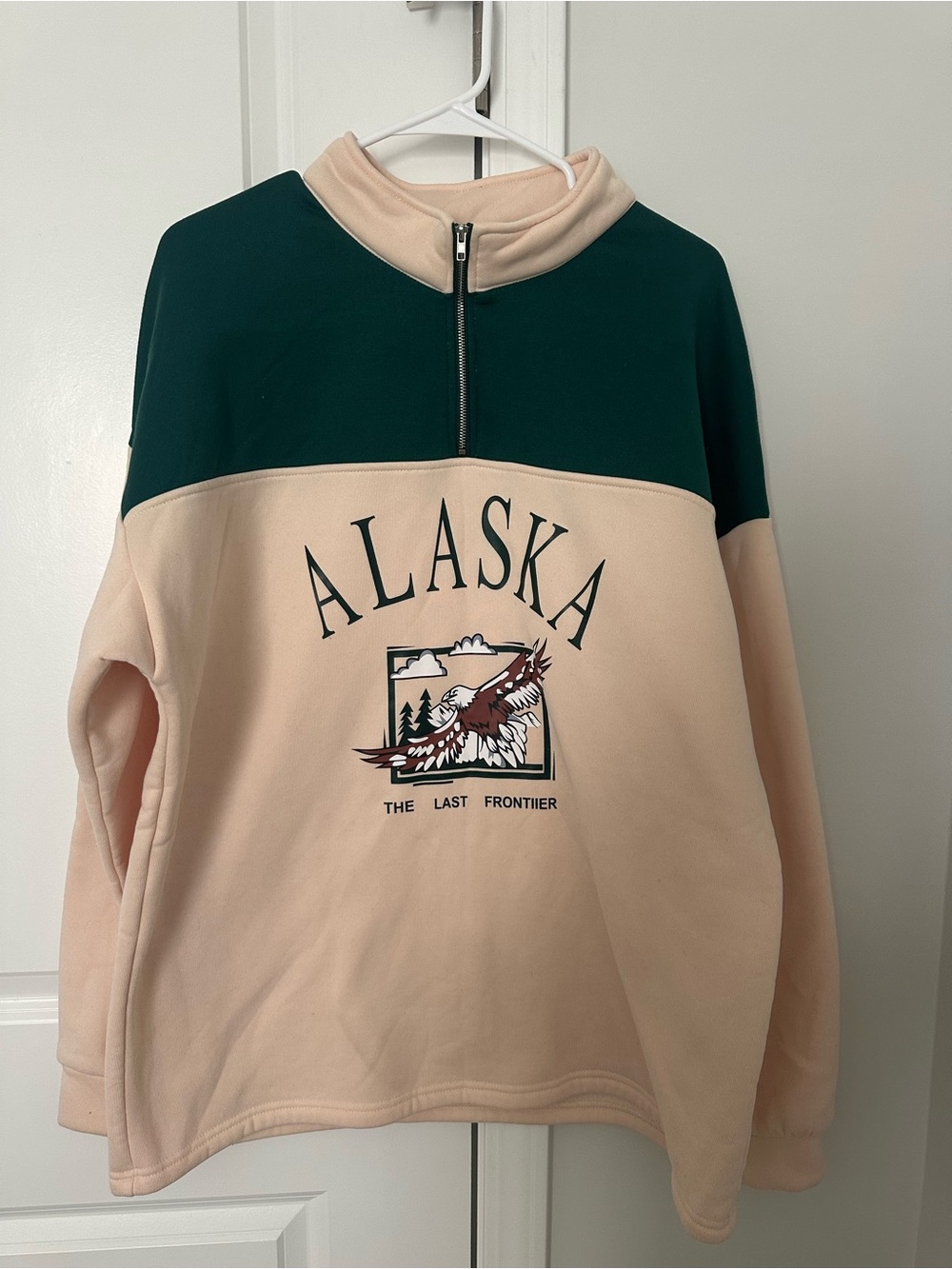 Alaska The Last Frontier Quarter Zip Sweatshirt | Green and Cream Color Block|